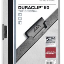 Durable Duraclip 60 Carpeta de Plastico con Clip de Acero - Tamaño A4 - Capacidad hasta 60 Hojas - Parte Posterior Rigida Color Gris