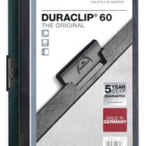 Durable Duraclip 60 Carpeta de Plastico con Clip de Acero - Tamaño A4 - Capacidad hasta 60 Hojas - Parte Posterior Rigida Color Verde Oscuro