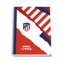 Dohe Atletico de Madrid Coraje y Corazon Cuaderno Espiral con Cubierta en Carton Forrado - Tamaño A4 de 100 Hojas 90gr - Hojas Microperforadas con 4 Taladros - Cuadricula 5mm