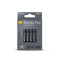 GP ReCyko Pro Pack de 4 Pilas Recargables 800mAh AAA 1.2V - Precargadas - Ciclo de Vida: Hasta 1.500 Veces