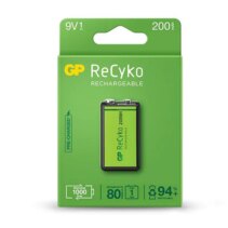 GP ReCyko Pila Recargable 200mAh 9V - Precargada - Ciclo de Vida: Hasta 1000 Veces