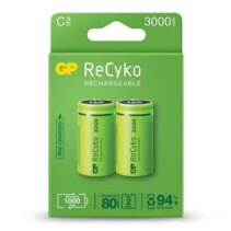 GP ReCyko Pack de 2 Pilas Recargables 3000mAh C 1.2V - Precargadas - Ciclo de Vida: Hasta 1000 Veces