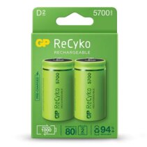 GP ReCyko Pack de 2 Pilas Recargables 5700mAh D 1.2V - Precargadas - Ciclo de Vida: Hasta 1000 Veces