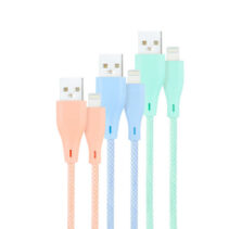 Nanocable Pack de 3 Cables Mallados USB-A Macho a Lightning Macho - Longitud 1m - Colores Pastel Rosa