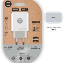 TechOneTech Cargador de Pared USB-C PD 3.0 5V-15V 20W - Ultrarapido