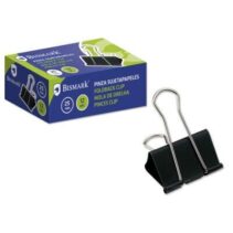 Bismark Pack de 12 Pinzas Sujetapapeles Metalicas de 25mm - Pala Abatible - Color Negro