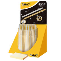 Bic Cristal Linea Celebration Expositor de 40 Boligrafos de Bola con Cuerpo Dorado y Plateado - Punta Media de 1.0mm - Tinta con Base de Aceite - Color Azul