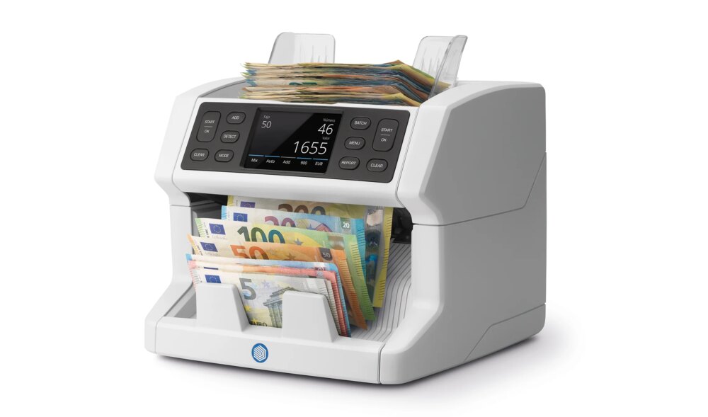 Safescan 2865-S Contadora de Billetes - Puede Contar Billetes Mezclados - Pantalla Tactil - Capacidad hasta 500 Billetes - 1200 Billetes por Minuto - Deteccion de Billetes Falsos en 7 Puntos