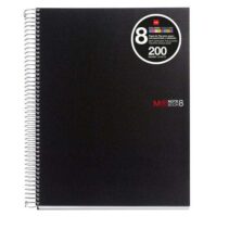 Miquel Rius Notebook8 Cuaderno de Espiral Formato A4 - 200 Hojas de 70 gr Microperforadas con 4 Taladros - Cubiertas de Polipropileno - Cuadricula 5x5 - Color Negro