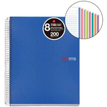 Miquel Rius Notebook8 Cuaderno de Espiral Formato A5 - 200 Hojas de 70 gr Microperforadas con 4 Taladros - Cubiertas de Polipropileno - Cuadricula 5x5 - Color Azul