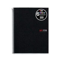 Miquel Rius Notebook6 Cuaderno de Espiral Formato A4 - 150 Hojas de 70gr Microperforadas con 2 Taladros - Cubiertas de Polipropileno - Cuadricula 5x5 - Color Negro