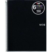 Miquel Rius Notebook6 Cuaderno de Espiral Formato A5 - 150 Hojas de 70gr Microperforadas con 2 Taladros - Cubiertas de Polipropileno - Cuadricula 5x5 - Color Negro