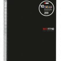 Miquel Rius Notebook10 Cuaderno de Espiral Formato A4 - 200 Hojas de 70gr Microperforadas con 4 Taladros - Cubiertas de Polipropileno - Cuadricula 5x5 - Color Negro