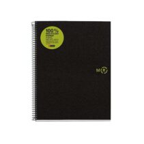 Miquel Rius Notebook4 Eco Cuaderno de Espiral Formato A4 - Papel 100% Recuperado Post-Consumo - 120 Hojas de 80gr Microperforadas con 4 Taladros - Cubiertas de Polipropileno Reciclado - Cuadricula 5x5 - Color Negro