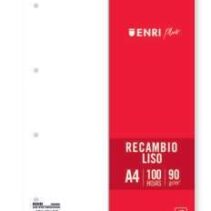 Enri Plus Recambio Formato A4 - Liso 4 Taladros - 100 Hojas 90gr