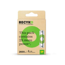 GP ReCyko Pack de 2 Pilas Recargables 2600mAh AA 1.2V - Precargadas - Ciclo de Vida: Hasta 1.000 Veces