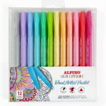 Alpino Color Experience Pack de 12 Rotuladores Pastel Doble Punta - Forma Triangular Ergonomica - Puntas Fine Liner de 0.7mm y Pincel de 2.9mm - Colores Surtidos