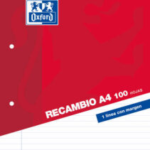 Oxford Classic Recambio de 100 Hojas Sueltas A4 1 Linea Horizontal con Margen 4 Taladros