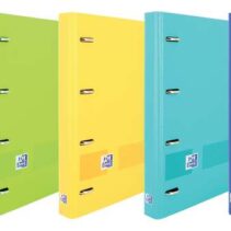 Oxford Europeanbinder Live & Go Carpeta de 4 Anillas Formato A4+ con Recambio Cuadriculado 5x5mm y 4 Taladros - Tapa de Plastico Resistente - Cierre con Goma Elastica - Colores Surtidos