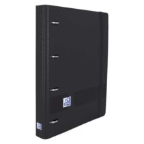 Oxford Europeanbinder Live & Go Carpeta de 4 Anillas Formato A4+ con Recambio Cuadriculado 5x5mm y 4 Taladros - Tapa de Plastico Resistente - Cierre con Goma Elastica - Color Negro