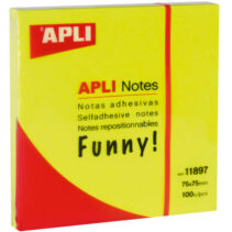 Apli Notas Adhesivas Funny 75x75mm - Bloc de 100 Hojas - Adhesivo de Calidad - Facil de Despegar - Color Amarillo Fluorescente