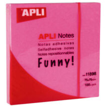 Apli Notas Adhesivas Funny 75x75mm - Bloc de 100 Hojas - Adhesivo de Calidad - Facil de Despegar - Rosa Fluorescente