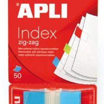 Apli Indices Adhesivos Film Zigzag 45x25mm Dispensador de 50 - Faciles de Aplicar - Diseño Zigzag - Adhesivo de Calidad - Azul