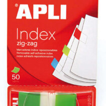 Apli Indices Adhesivos Film Zigzag 45x25mm - Dispensador de 50 Indices - Adhesivo de Calidad - Facil de Despegar - Diseño Zigzag - Verdes