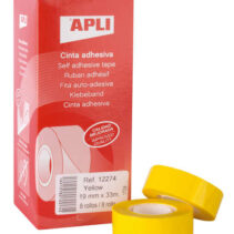 Apli Cinta Adhesiva Amarilla 19mm x 33m - Resistente al Agua y a la Intemperie - Facil de Cortar con las Manos - Ideal para Etiquetar y Marcar - Amarillo