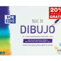 Oxford Bloc de Dibujo Escolar Espiral Formato A4+ con Reacuadro - 20 Hojas Microperforadas 130gr Color natural - Papel de Superfície Rugosa