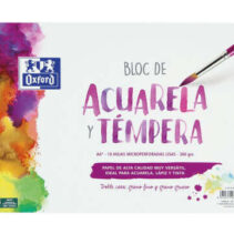 Oxford Bloc de Acuarela y Tempera Escolar Espiral Formato A4+ Liso - 10 Hojas Microperforadas 300gr Color natural - Papel de Doble Cara: Grano Grueso y Grano Fino