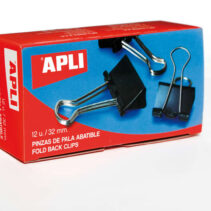 Apli Pinzas Abatibles 15x32mm - Clips de Acero Templado en Negro - Asas en Acabado Niquel - Caja con 12 Unidades - Sujecion Óptima Hasta 120 Hojas