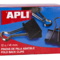 Apli Pinzas Abatibles 20x41mm - Clips de Acero Templado en Negro - Asas en Niquel - Caja de 12 - Sujecion Hasta 170 Hojas