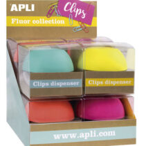 Apli Fluor Collection Expositor de Clips - Ø 70x60 mm - 8 Dispensadores en 4 Colores - Tapa Magnetica "Soft Touch" - Incluye 50 Clips