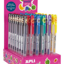 Apli Sweet World Gel Pen Expositor - 48 Boligrafos de Tinta Gel con Aroma a Frutas - 8 Colores Surtidos - 1mm de Grosor de Escritura - Resistentes y de Larga Duracion