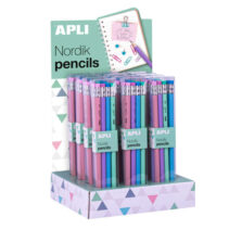 Apli Nordik Collection Expositor de 12 Packs de 8 Lapices de Grafito HB 2mm con Goma de Borrar - Colores Rosa