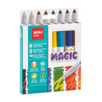 Apli Kids Rotuladores Magic - Ø 14.4x137 mm - Cambio de Color con 2 Blancos - Cuerpo Cilindrico y Punta Redonda Bloqueada de Ø 7.5 mm - Tinta de Larga Duracion