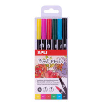 Apli Brush Marker Pack de 6 Rotuladores Acuarelables de Doble Punta - Punta Pincel de 1-4mm y Punta Redonda de 1mm - Tinta Base de Agua Inodora y No Toxica - Colores Surtidos