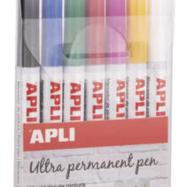 Apli Rotuladores Tinta Permanente Punta Fina - 1-2mm - Pack 7 Colores - Base Aceite - Larga Duracion - Resistente Al Agua - Soporta Hasta 60°C - Multisuperficies