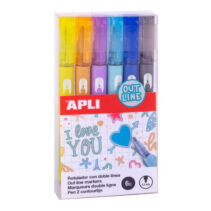 Apli Rotuladores Doble Linea - 5.5mm - Base de Alcohol - Pack 6 Colores - Escritura Interior Plata con Contorno de Color - Ideal para Decoracion - 4g de Tinta por Rotulador - Caja 70x135x15mm