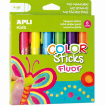 Apli Color Sticks Temperas Solidas Fluorescentes - Pack 6 Unidades de 6g - Acabado Satinado sin Necesidad de Barniz - Secado Rapido en Menos de 3 Minutos - Efecto Cera o Tempera Segun la Presion