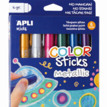 Apli Color Sticks Temperas Solidas - Pack de 6 Unidades de 6g en Colores Metalizados - Acabado Satinado sin Necesidad de Barniz - Secado Rapido en Menos de 3 Minutos - Efecto Cera o Tempera Segun la Presion Ejercida