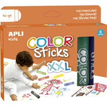 Apli Color Sticks xxl Temperas Solidas - Pack 6 Unidades de 40g - Tamaño xxl para Murales - Acabado Satinado sin Necesidad de Barniz - Secado Rapido en Menos de 3 Minutos - Efecto Cera o Tempera Segun la Presion