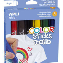 Apli Color Sticks Textil - Pack 6 Unidades de 6g - Colores Surtidos Resistentes Al Lavado - Secado Al Aire en 12 Horas - Colores Nitidos y Vivos - Distintos Acabados Segun la Presion - sin Disolventes