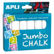 Apli Pack de 6 Tizas Redondas Jumbo - Tamaño Ø 25 x 105mm - Sulfato de Calcio Bajo en Residuo - Aptas para Uso Escolar - Color Blanco