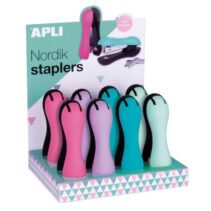 Apli Nordik Collection Expositor con 8 Grapadoras Ergonomicas Soft - Grapas Nº22/6-24/6 - Capacidad de Grapado 40 Hojas - Horizontal/Vertical - Colores Pastel Surtidos