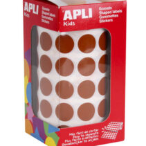 Apli Gomets Redondos Marron Permanentes - Ø 15mm - 59 Hojas Pretroqueladas - 2832 Gomets por Rollo - Ideal para Escuelas y Talleres Infantiles - Normas EN-71 y FSC Cumplidas