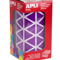 Apli Gomets Triangulares Lila 20x20x20mm - 59 Hojas Pretroqueladas - 2832 Gomets por Rollo - Ideal para Escuelas y Talleres Infantiles - Desarrolla Habilidades y Capacidades - Cumple Normas EN-71 y FSC