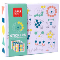 Apli Kids Juego de Gomets Animales - 8 Laminas Ilustradas de 200G - 8 Hojas de Gomets Removibles Geometricos - Libro Guia con Ejemplos - Alto Valor Didactico - Caja de Carton con Diseño Exclusivo