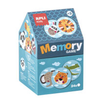 Apli Juego de Memoria Infantil - 24 Piezas Ø 8 cm - Dibujos de Animales Divertidos - Caja en Forma de Casita - Resistentes y Seguras - Mejora la Concentracion